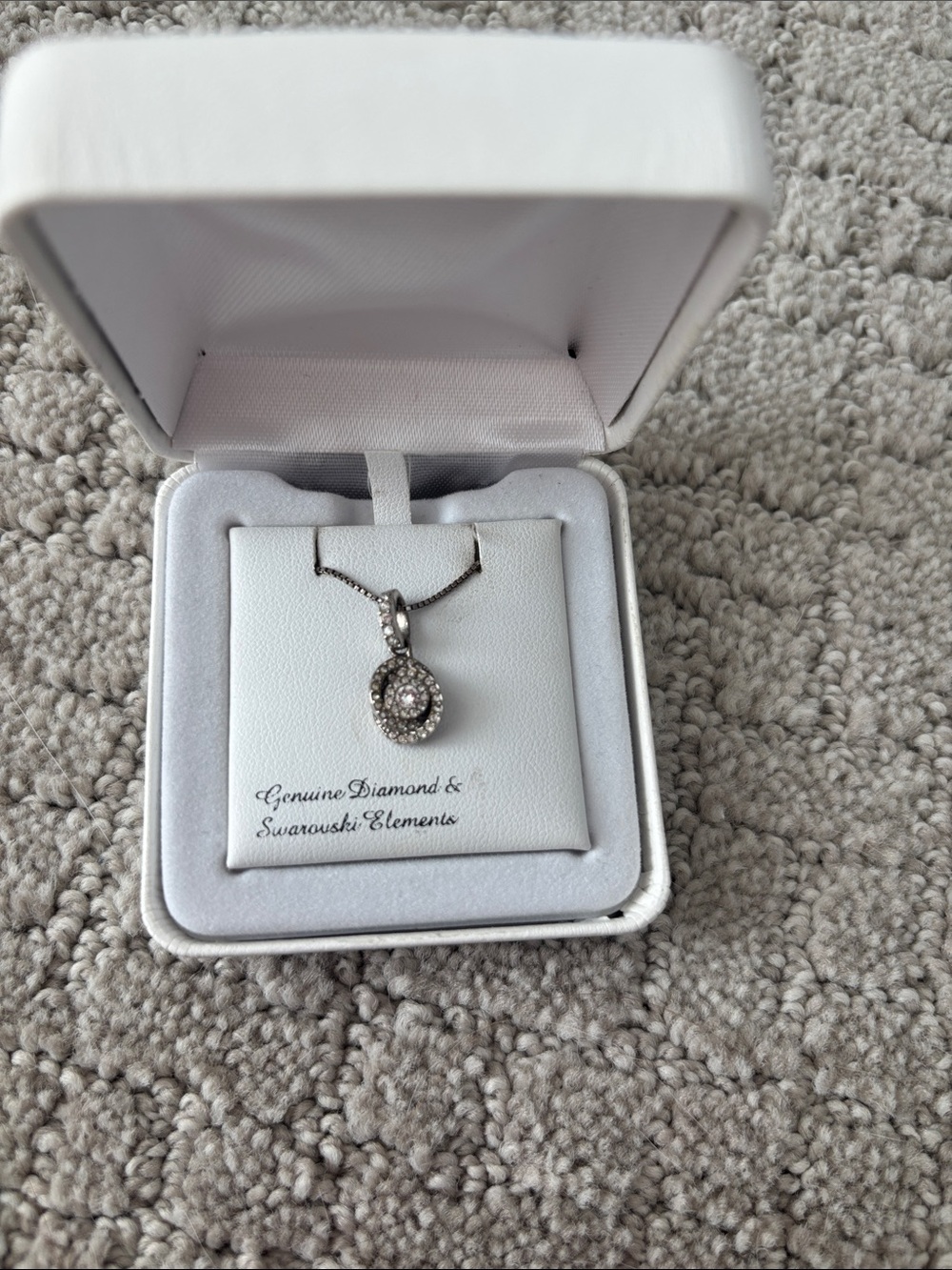 Silver-Tone Halo Pendant Necklace - Clear Crystal